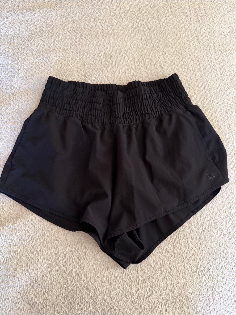 Womens Black Aerie Hotty Hot Shorts with Smocked Waist and built in Biker Shorts